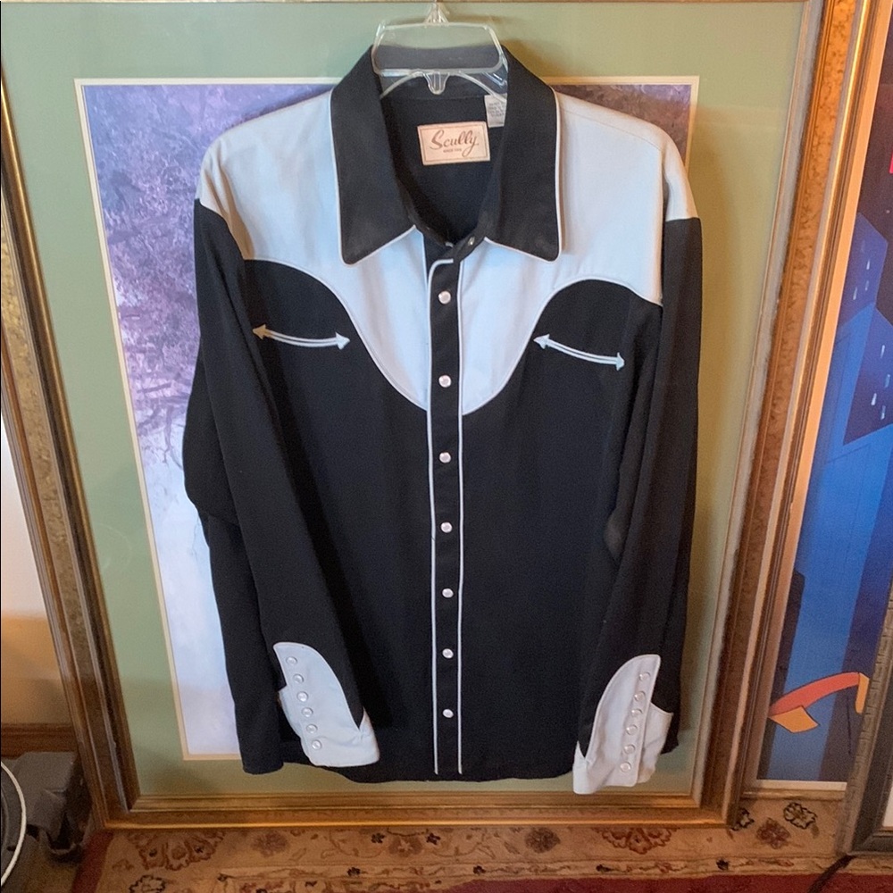 Scully Men's Dark Blue and Light Blue Western Shirt